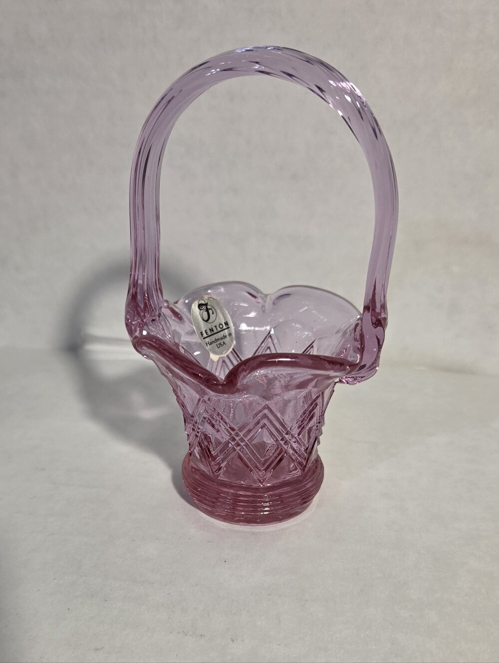 Fenton Art Glass Pink Rose Diamond Lace Miniature 4.5" Basket